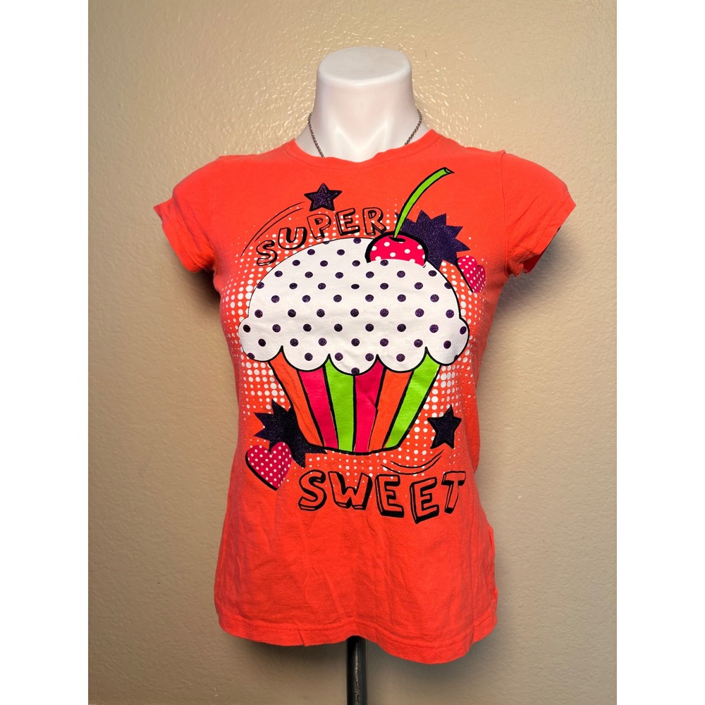 ❌❌❌SOLD❌❌❌Y2K Super Sweet Cupcake Graphic Tee Orange Scene Baby Tee #7